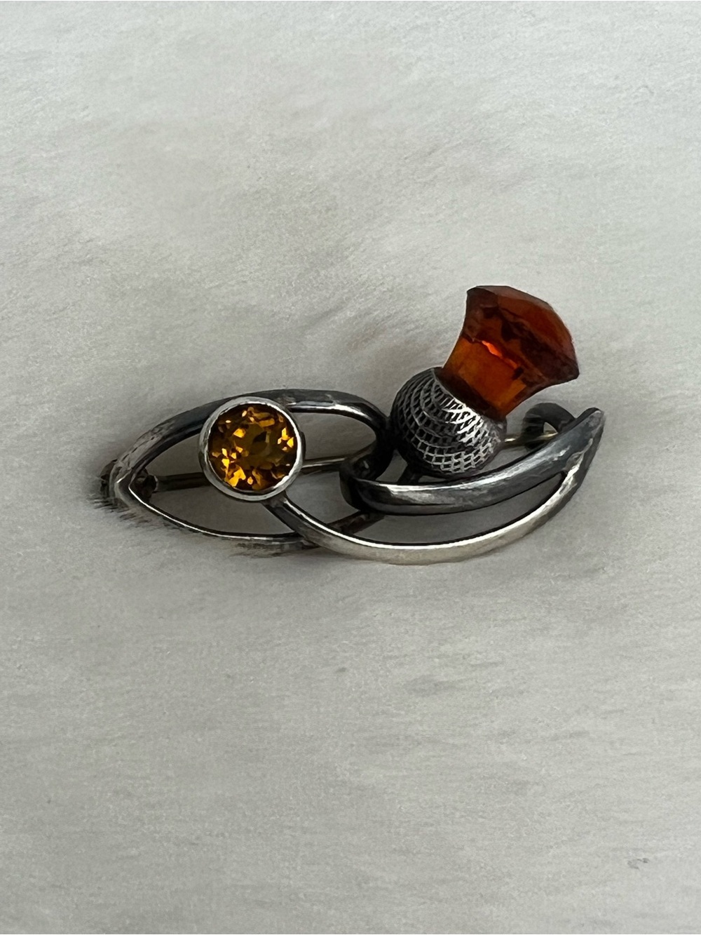 Antique Charles Horner Sterling Silver Citrine Scottish Thistle Brooch c. 1906